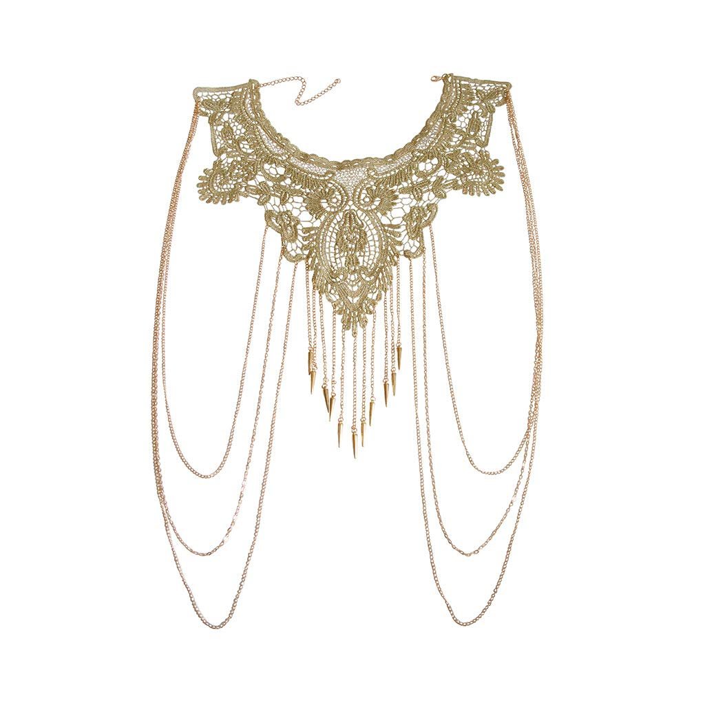 Gold-Tone Lace Body Chain Necklace Y2k Elegant Adjustable Fine Jewelry